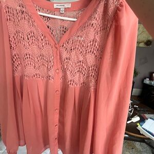 Blu Pepper Women's Coral Lace Button-Up Blouse